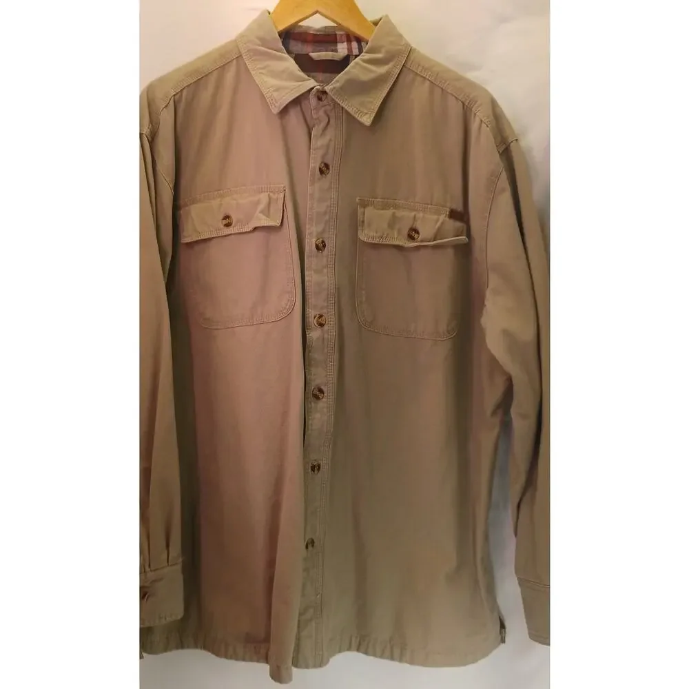 VTG Old Mill Flannel Lined Shirt Jacket Mens Sz XL Rugged Khaki Canvas Workwear - Picture 1 of 6